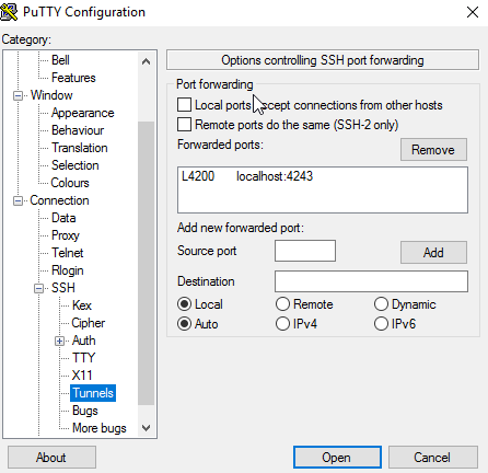 PuTTY Synology Port Forward